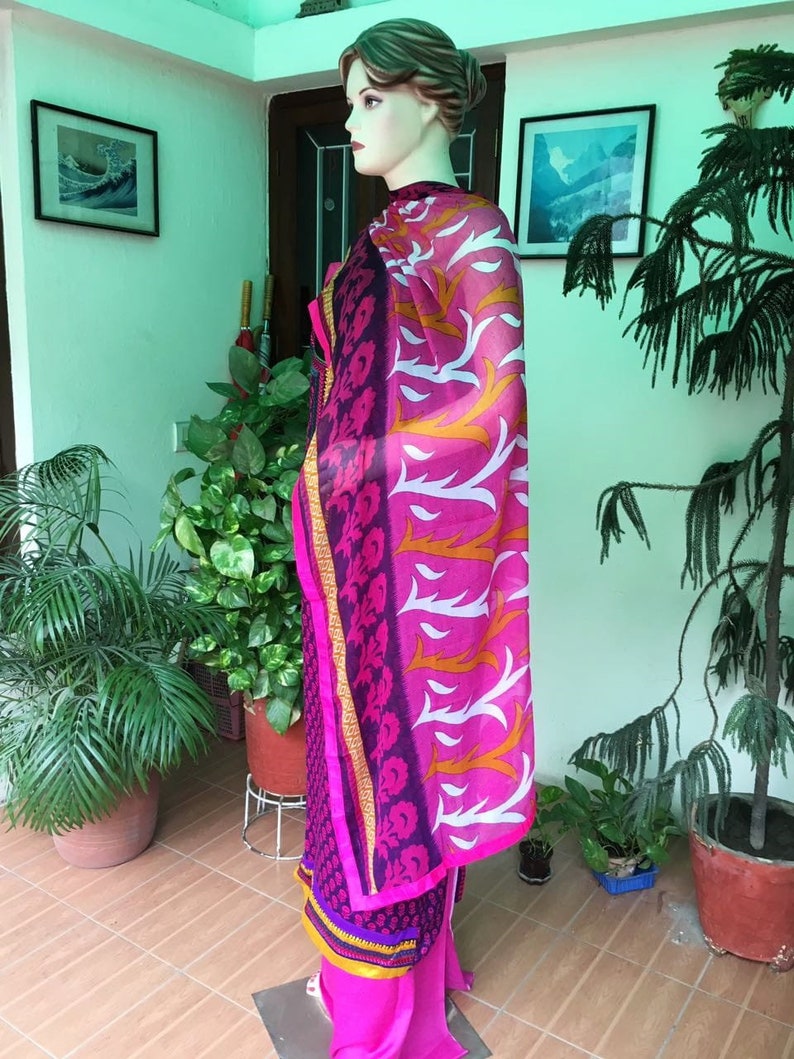 Pink / Purple Viscose blend salwar suit dupatta set
