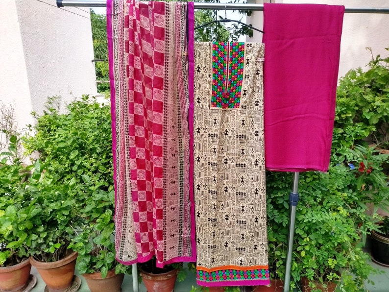 Pink Viscose blend salwar suit dupatta set