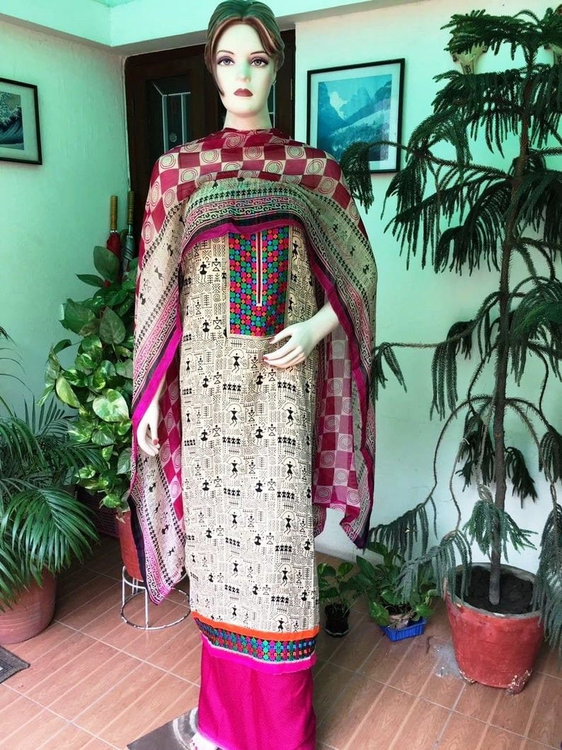 Pink Viscose blend salwar suit dupatta set