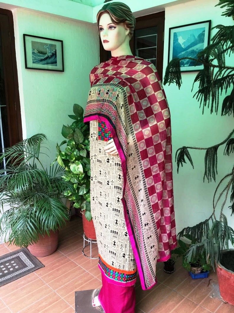 Pink Viscose blend salwar suit dupatta set