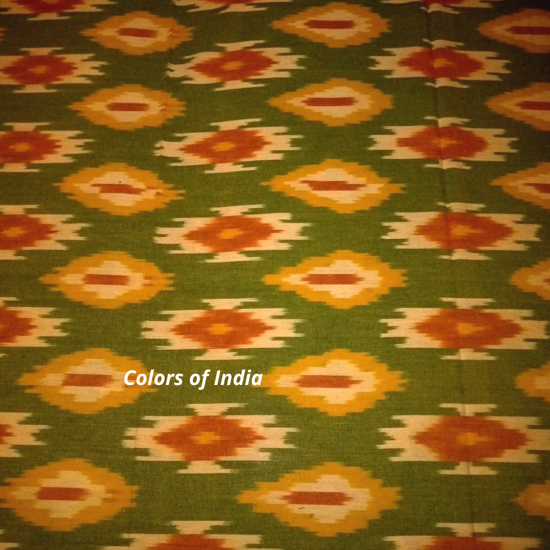 Green Cotton Queen Size Ikat Bedcover With Matching Pillow Covers