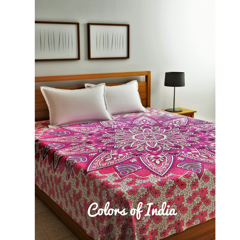 Pink Floral Queen Size Cotton Bedsheet