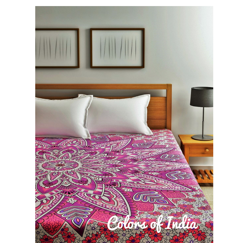 Pink Floral Queen Size Cotton Bedsheet