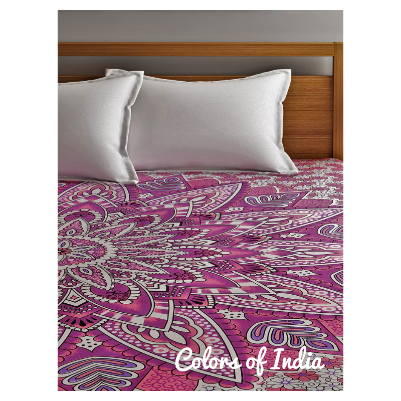 Pink Floral Queen Size Cotton Bedsheet