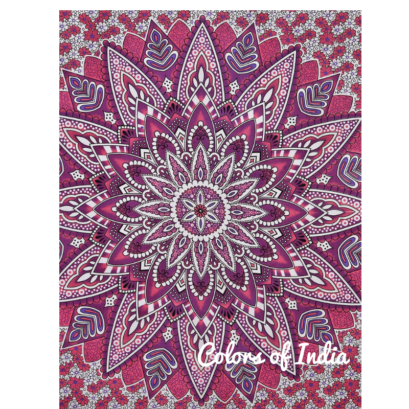 Magenta Mandala Cotton Bedsheet Twin Size with 2 White Pillow Covers