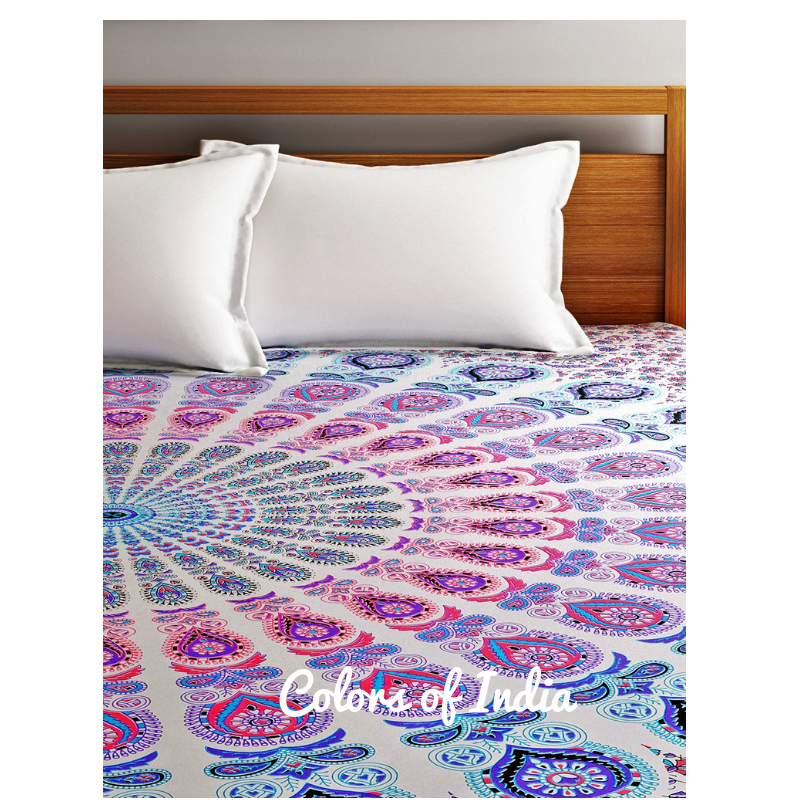 White / Pink Queen Size Cotton Bedsheet with 2 White Pillow Covers