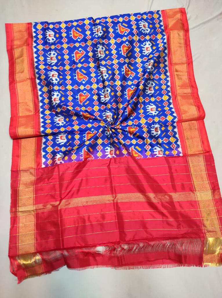 Royal Blue 100 % Pure Silk Ikat Dupatta , FREE DELIVERY