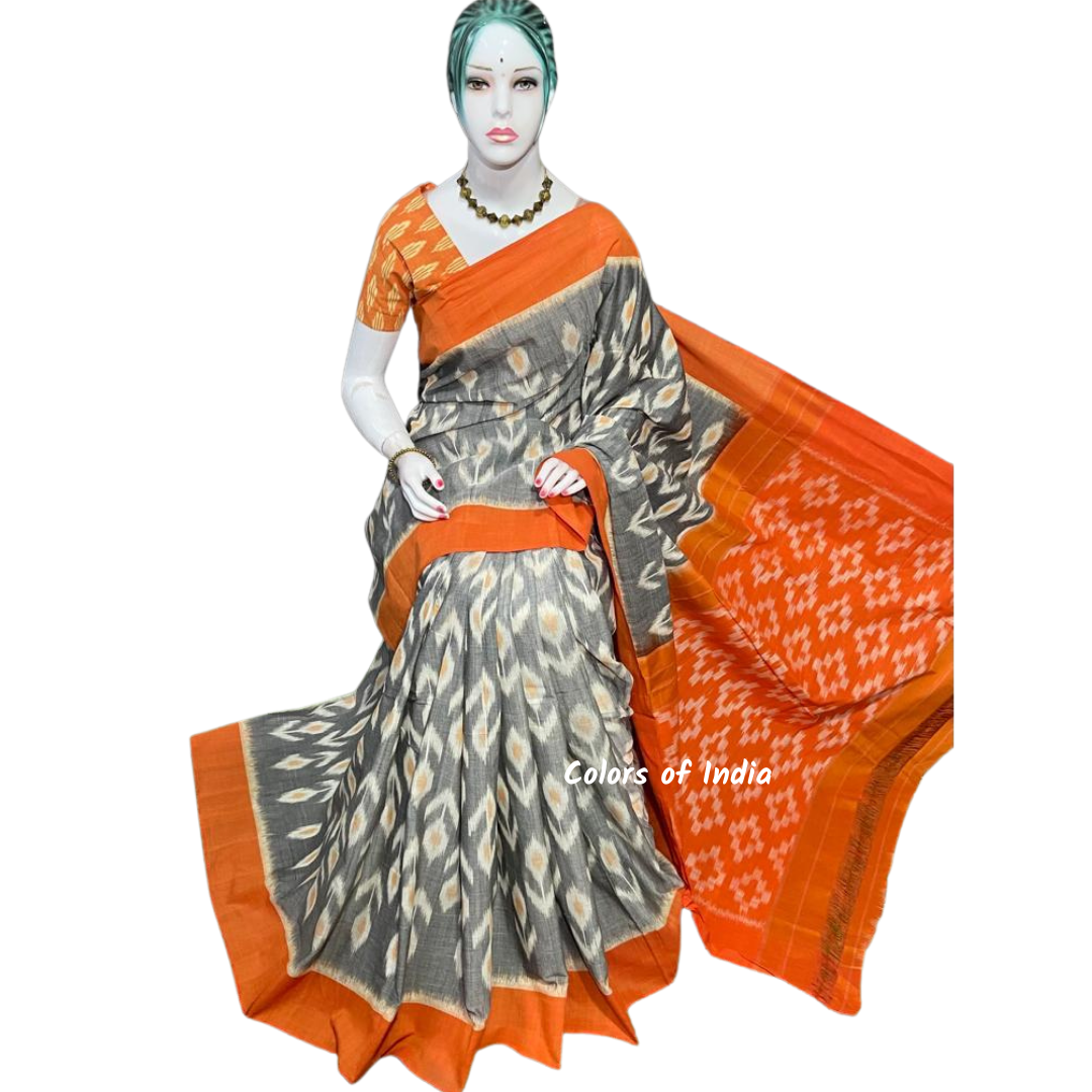 Ikat Cotton sarees for women , Ikat saree blouse , Handloom cotton saree , FREE DELIVERY