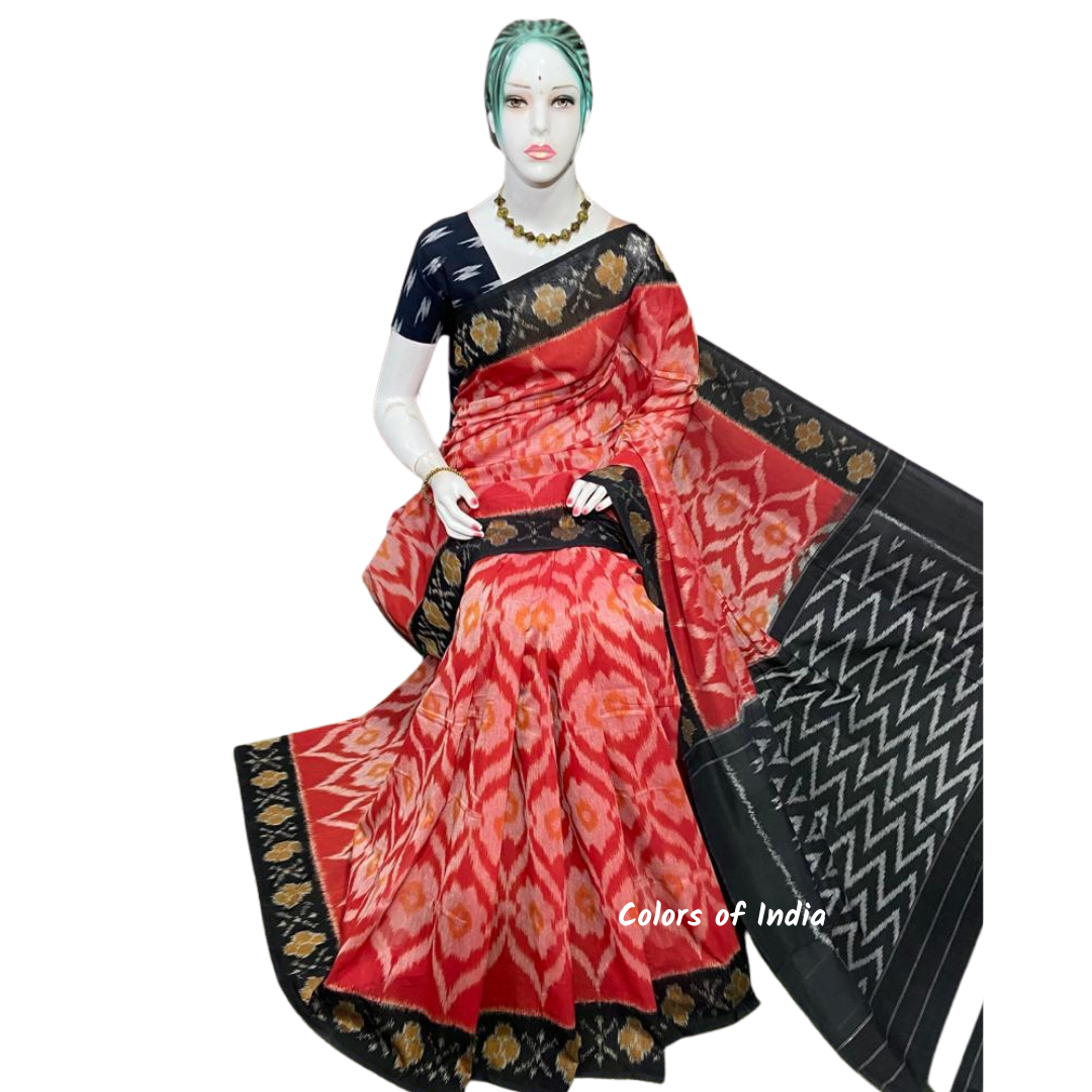 Ikat Cotton sarees for women , Ikat saree blouse , Handloom cotton saree , FREE DELIVERY
