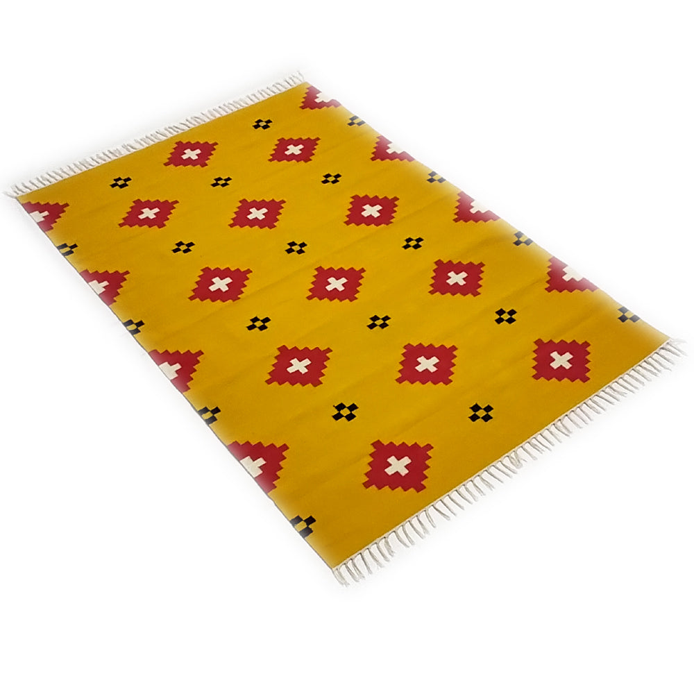 Yellow handwoven rug / dhurrie , FREE DELIVERY