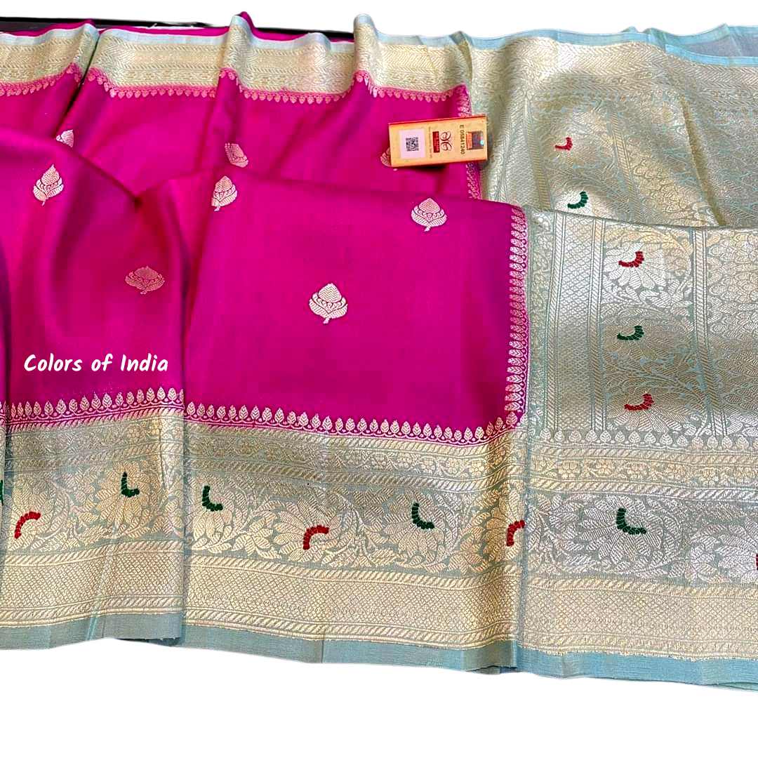 Elegant Banarasi Semi Georgette Saree with Rich Zari Weaving & Traditional Bootis