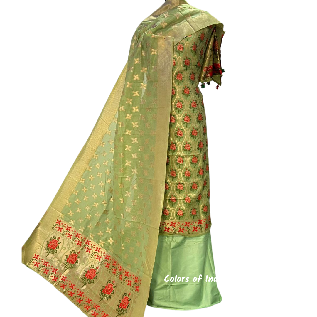 Banarasi Cotton Unstitched Salwar Suit Set with Woven Dupatta | Party & Festive Wear Suit Fabric