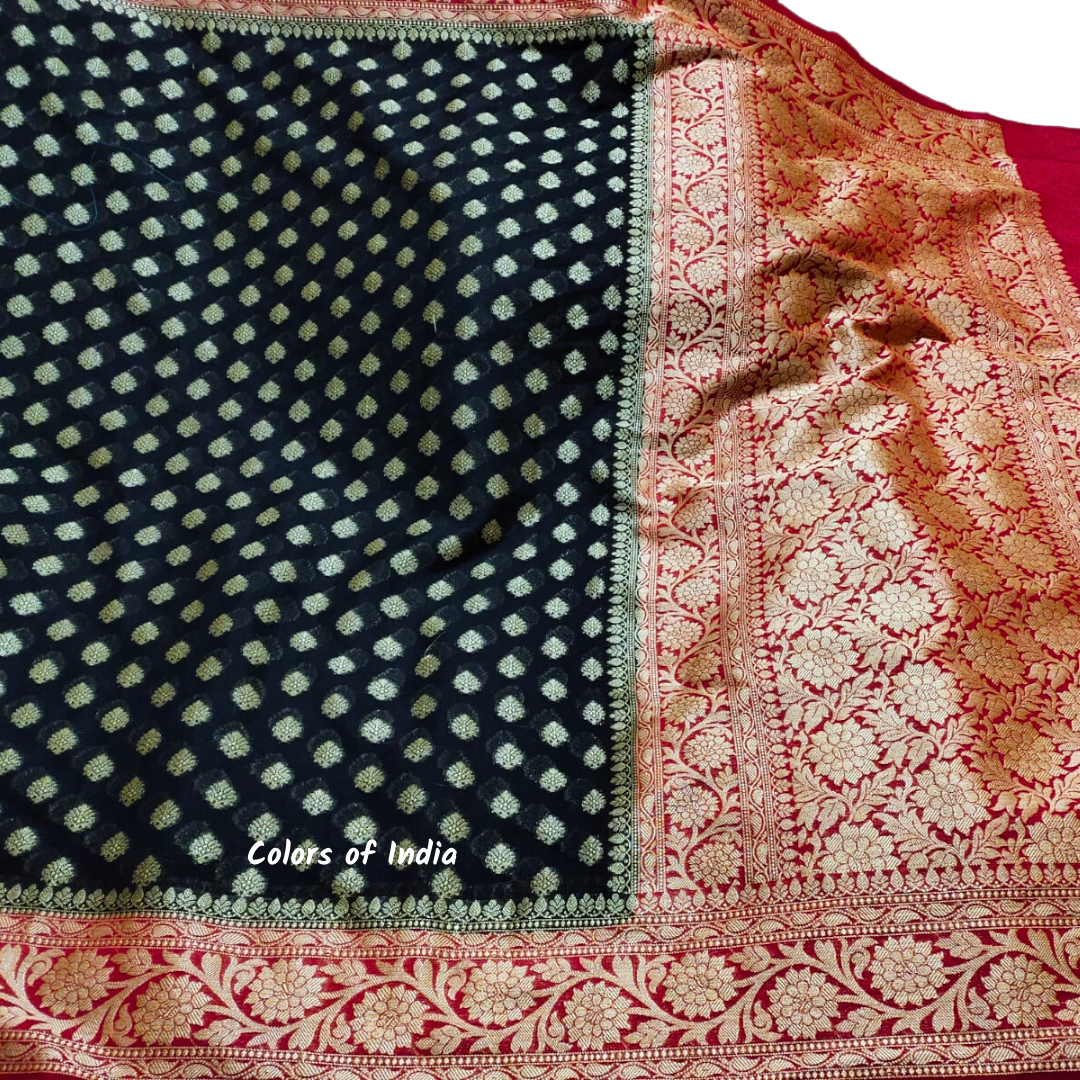 Black Semi Georgette Sarees with Blouse Piece