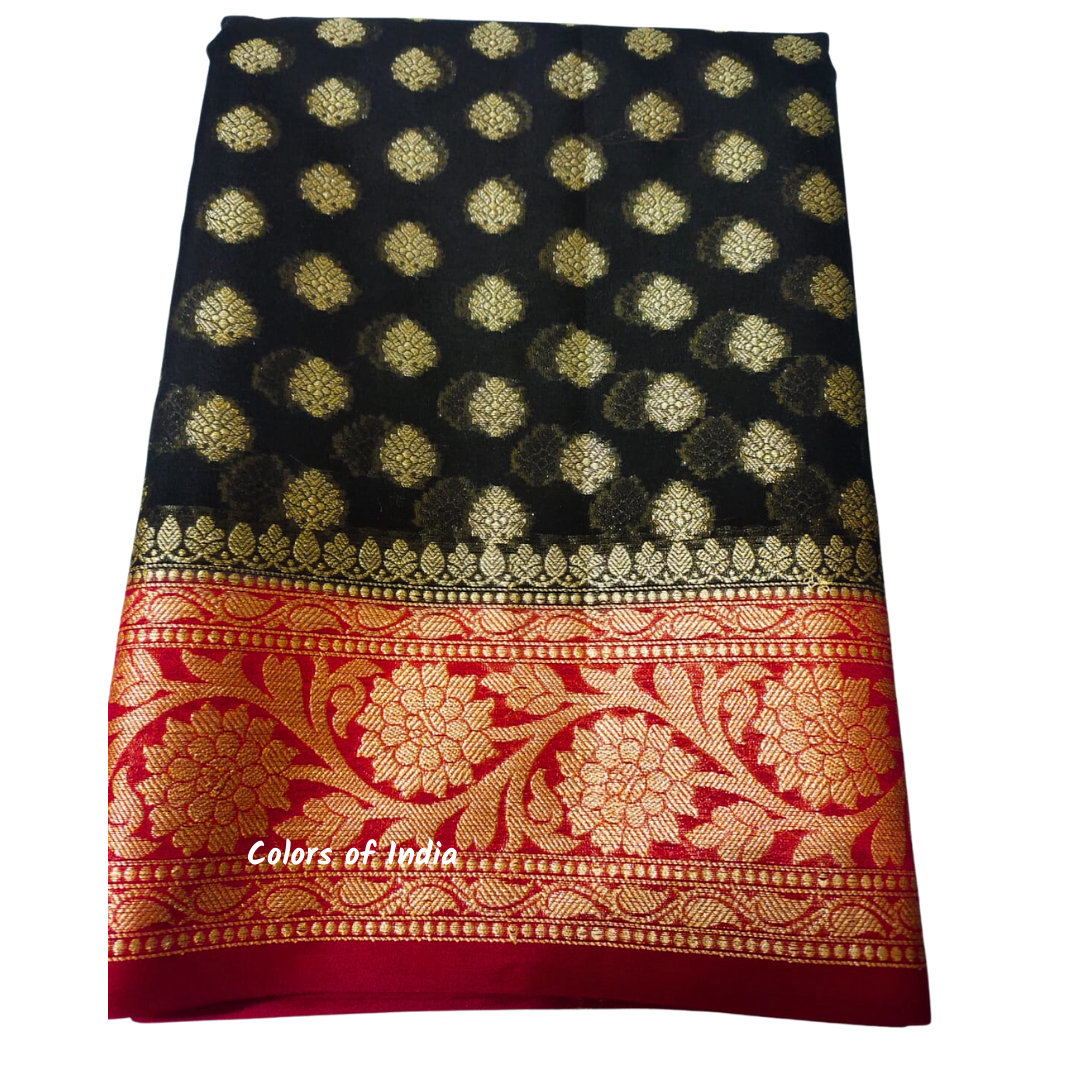 Black Semi Georgette Sarees with Blouse Piece