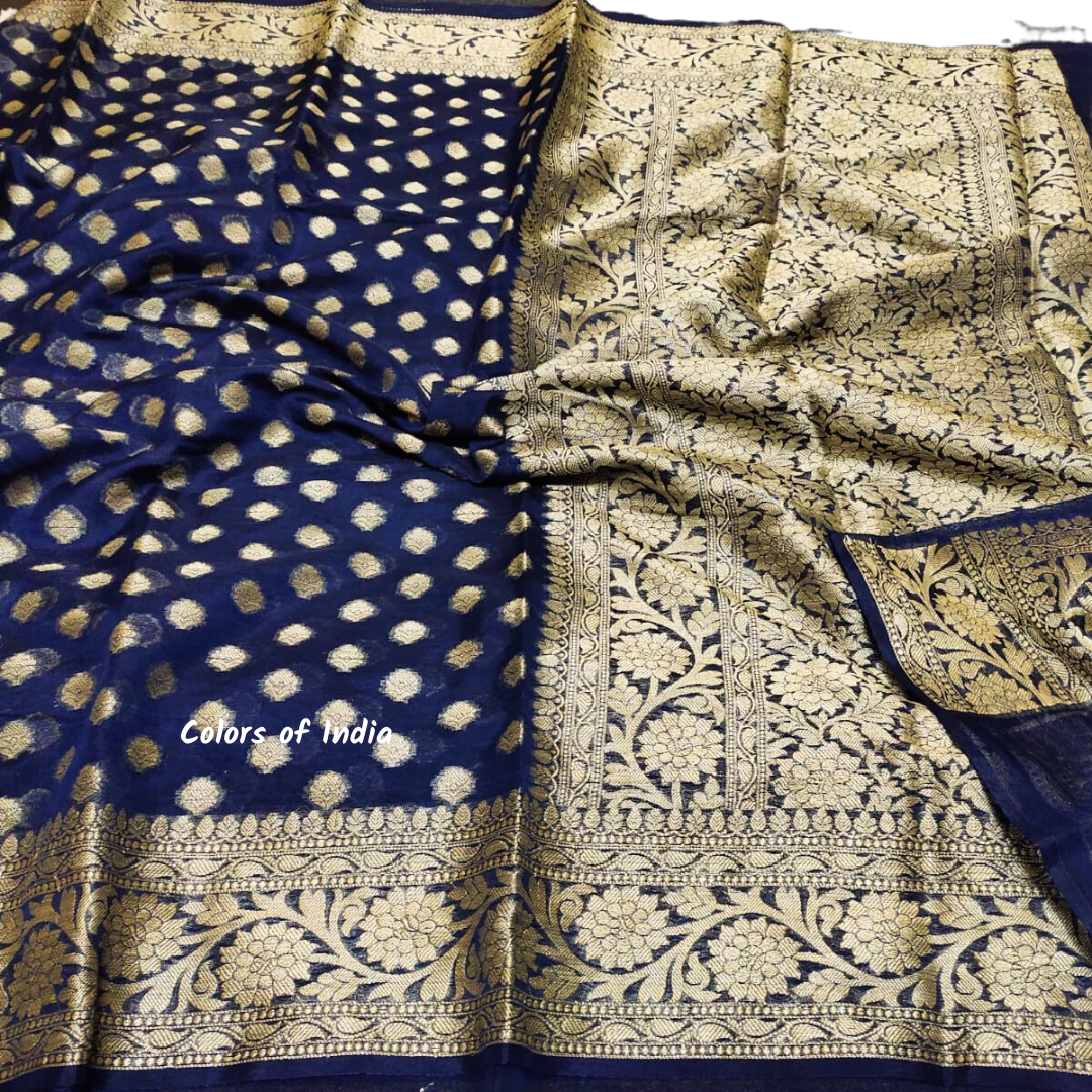 Black Semi Georgette Sarees with Blouse Piece