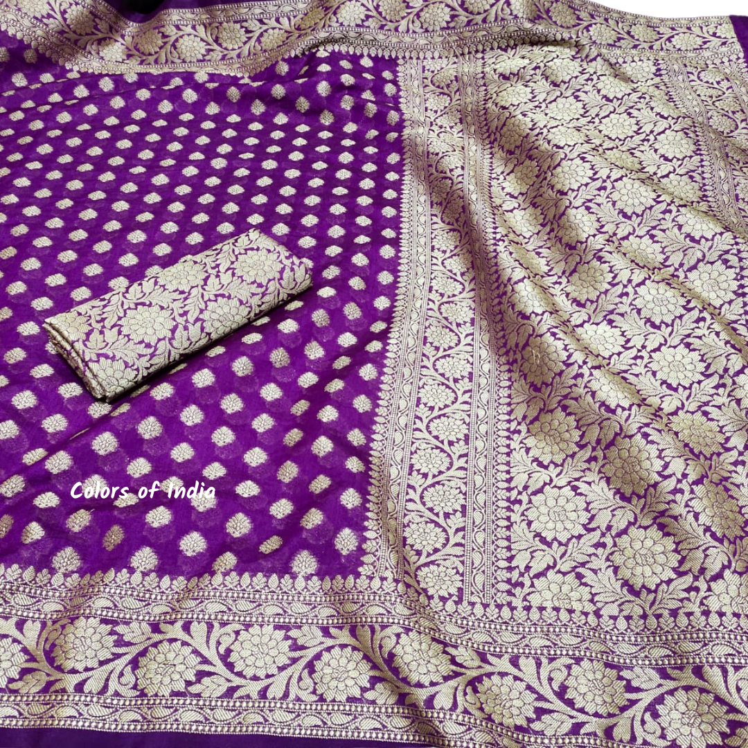 Black Semi Georgette Sarees with Blouse Piece