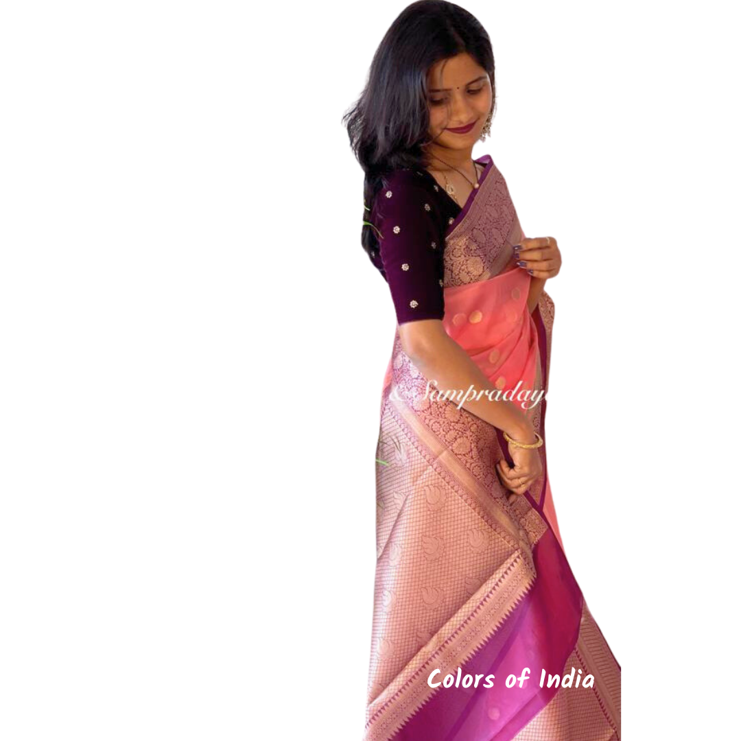 Traditional Banarasi Organza Saree – Soft Lightweight Party Wear with Rich Pallu