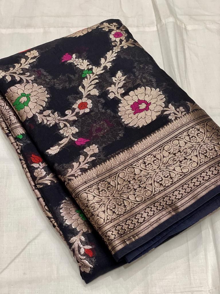Banarasi zari booti party wear semi georgette saree