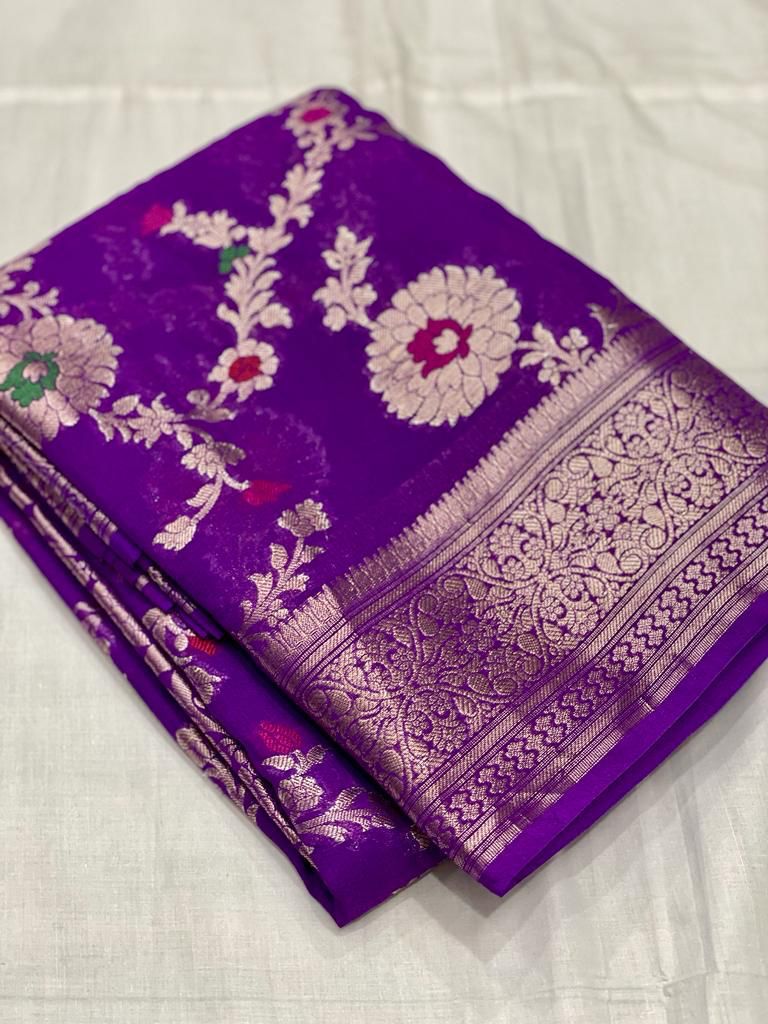 Banarasi zari booti party wear semi georgette saree