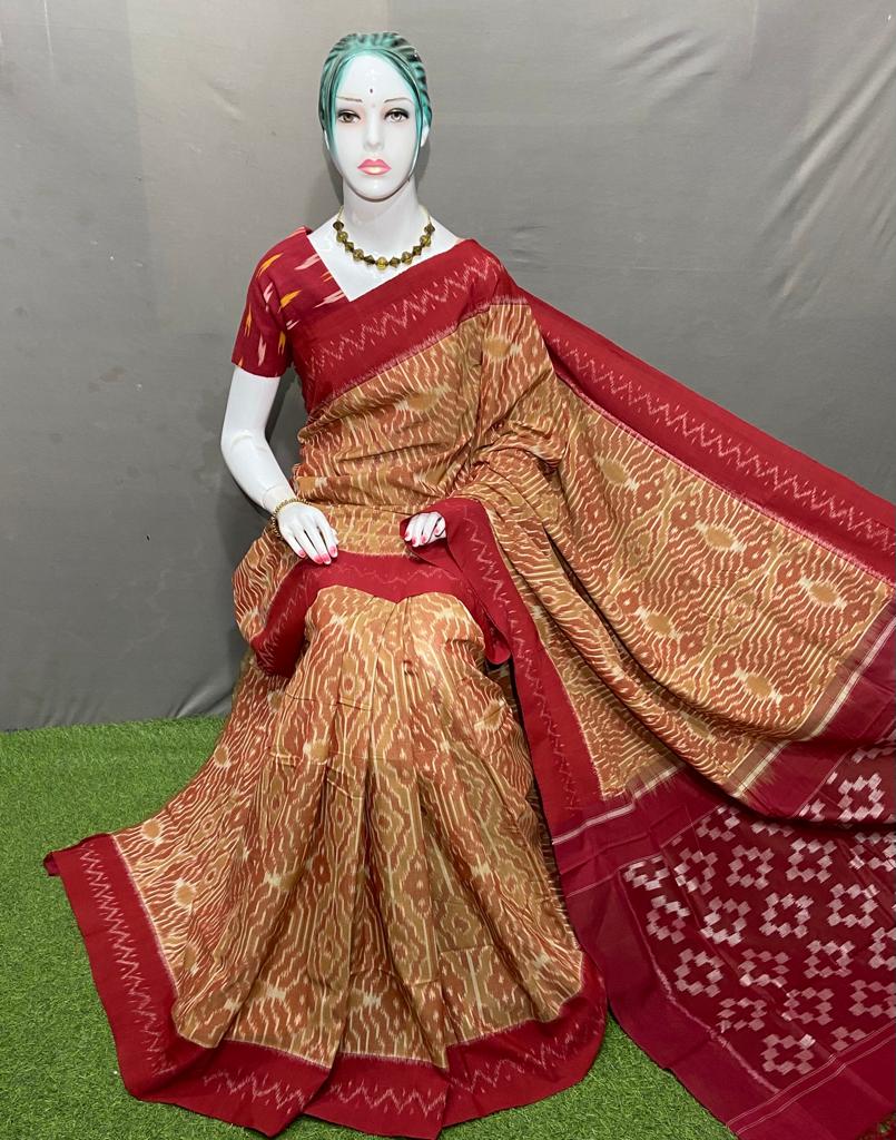 Ikat handloom 100 % cotton sarees with blouse piece , FREE DELIVERY
