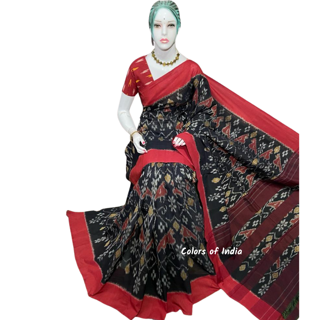 Ikat Cotton sarees for women , Ikat saree blouse , Handloom cotton saree , FREE DELIVERY