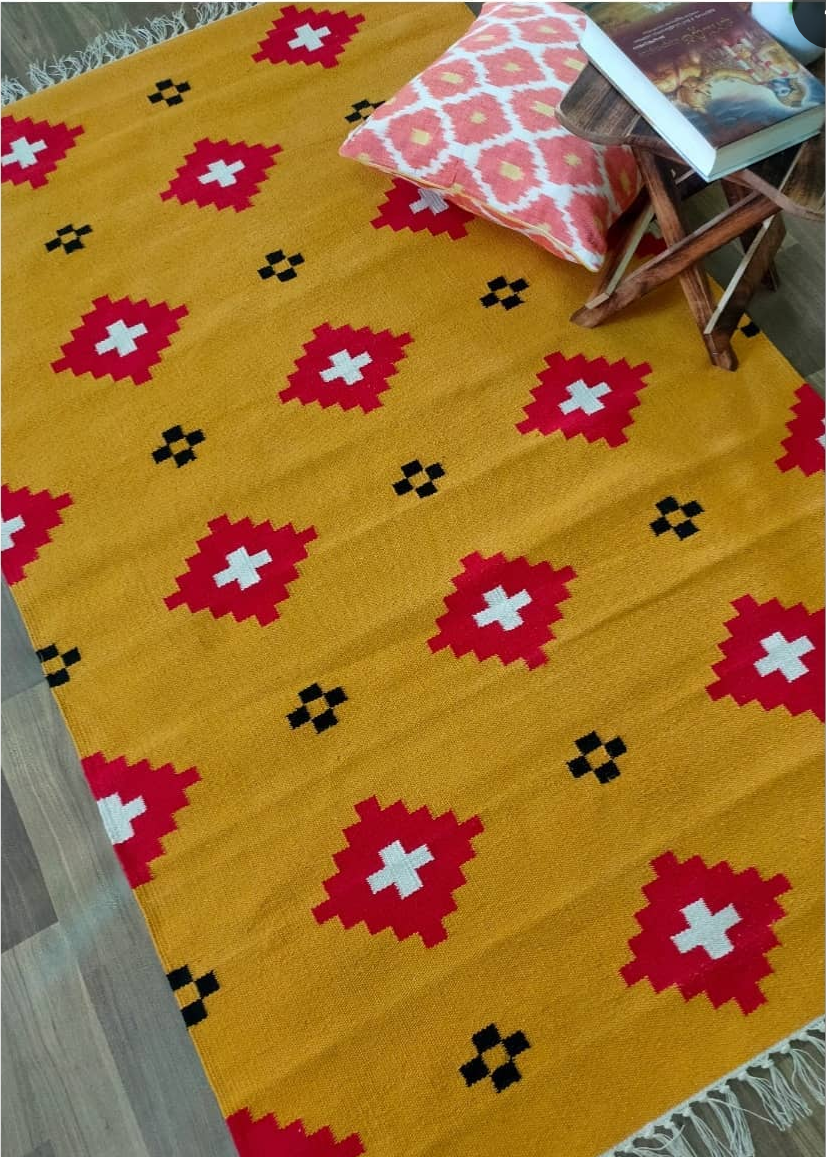 Yellow handwoven rug / dhurrie , FREE DELIVERY