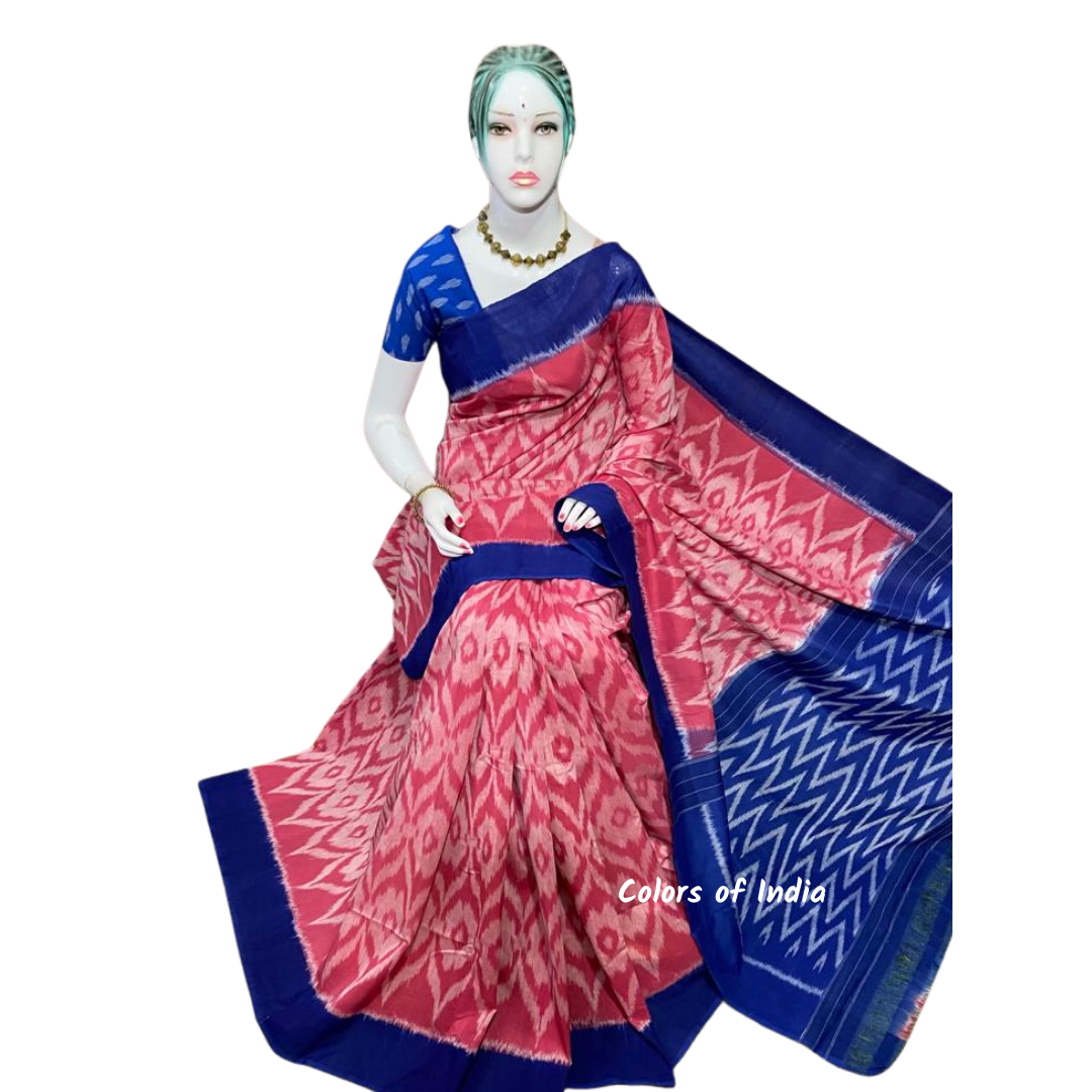 Ikat Cotton sarees for women , Ikat saree blouse , Handloom cotton saree , FREE DELIVERY