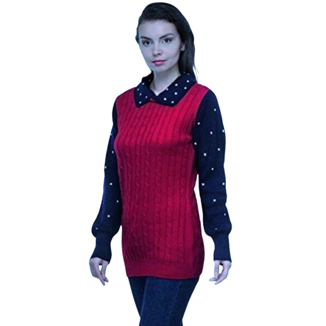 Red / Navy woollen sweater for women