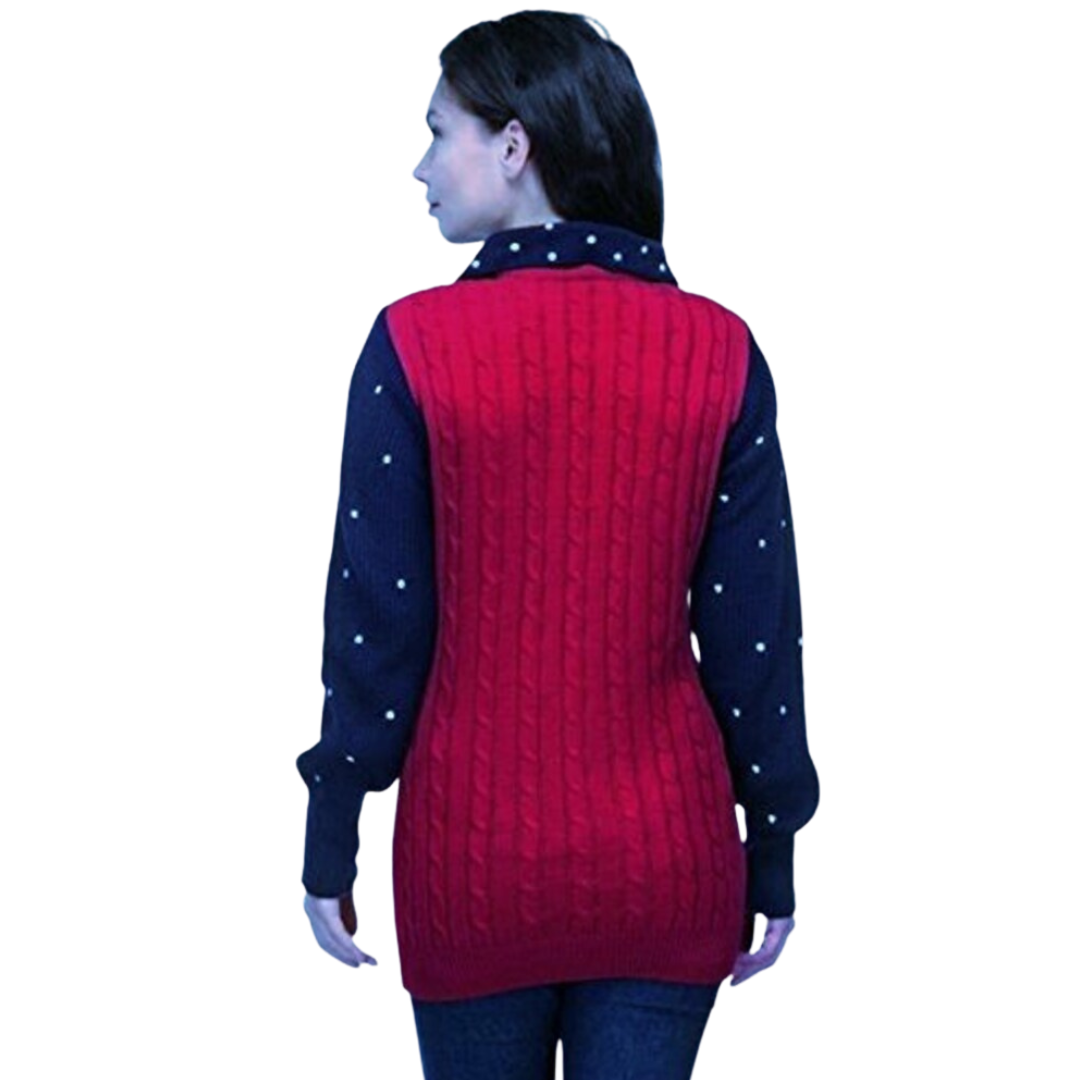 Red / Navy woollen sweater for women