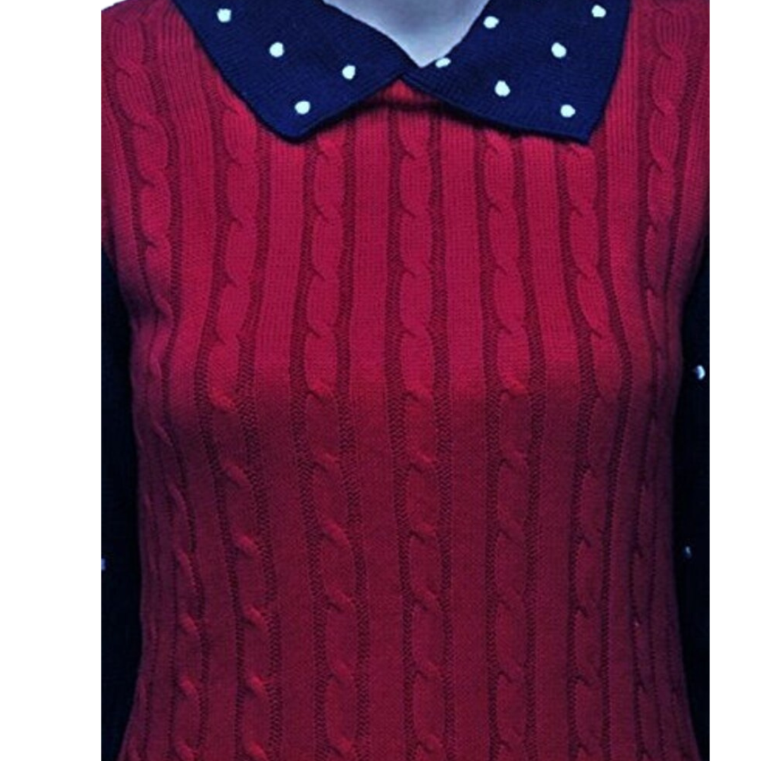Red / Navy woollen sweater for women