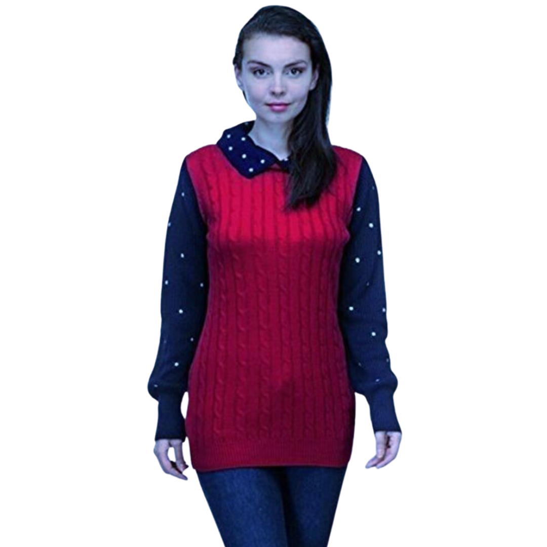 Red / Navy woollen sweater for women