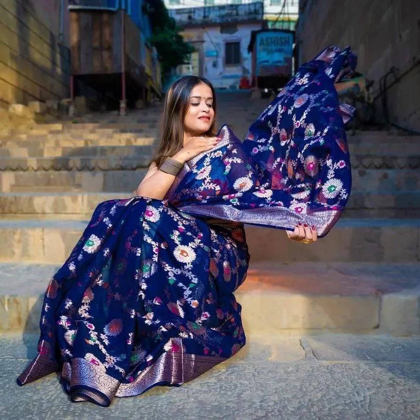 Banarasi zari booti party wear semi georgette saree
