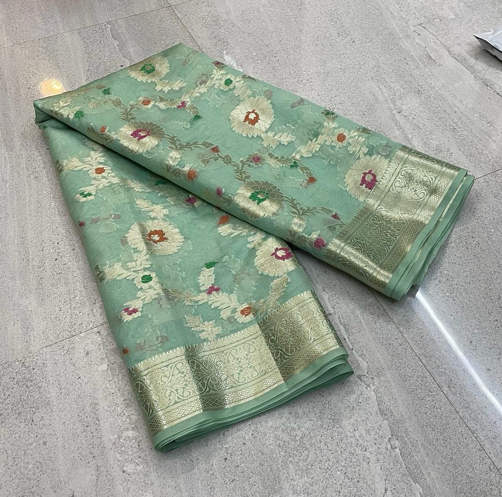 Banarasi zari booti party wear semi georgette saree