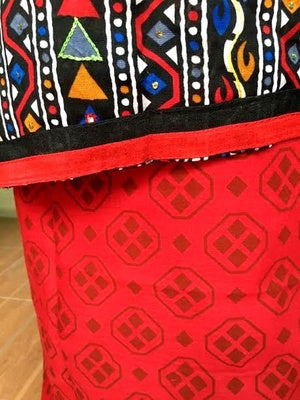 Black Printed Cotton Unstitched Salwar Suit Dupatta Set