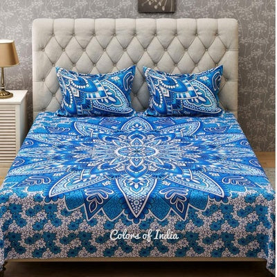 Blue Cotton Quilt Cover / Razai Cover / Duvet Cover Queen Size With Zipper