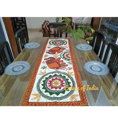Hand-Embroidered Table Runner – Elegant Diwali Festive Dining Decor