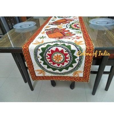 Hand-Embroidered Table Runner – Elegant Diwali Festive Dining Decor