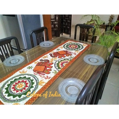 Hand-Embroidered Table Runner – Elegant Diwali Festive Dining Decor
