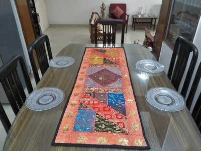 Festive Diwali Table Runner – Handcrafted Embroidery & Embellished Dining Table Accent