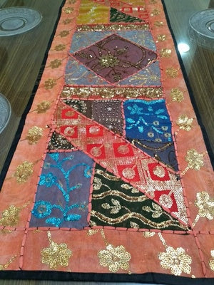 Festive Diwali Table Runner – Handcrafted Embroidery & Embellished Dining Table Accent