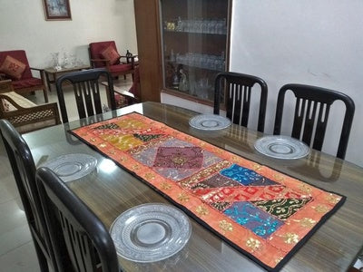 Festive Diwali Table Runner – Handcrafted Embroidery & Embellished Dining Table Accent