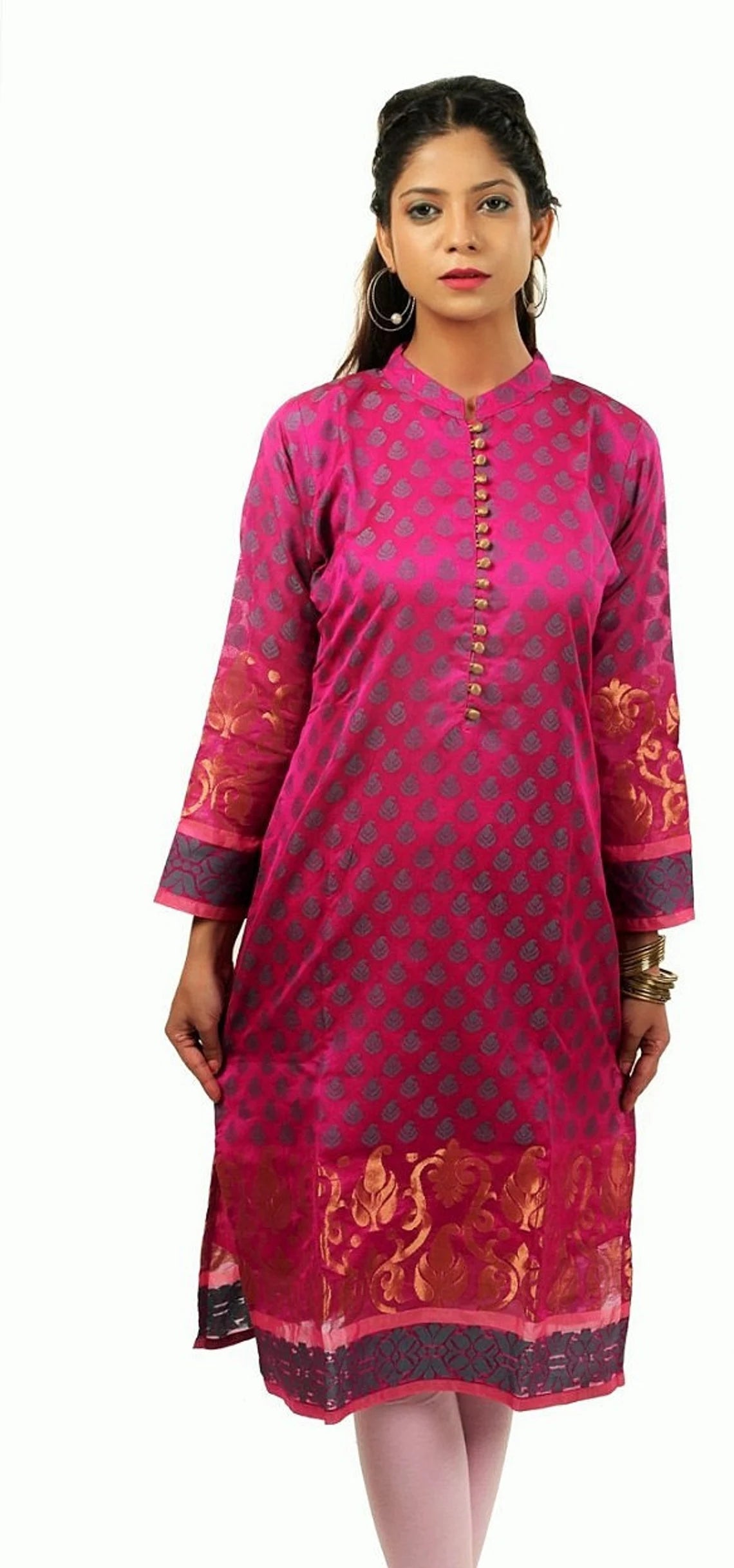 Pink chanderi cotton kurta