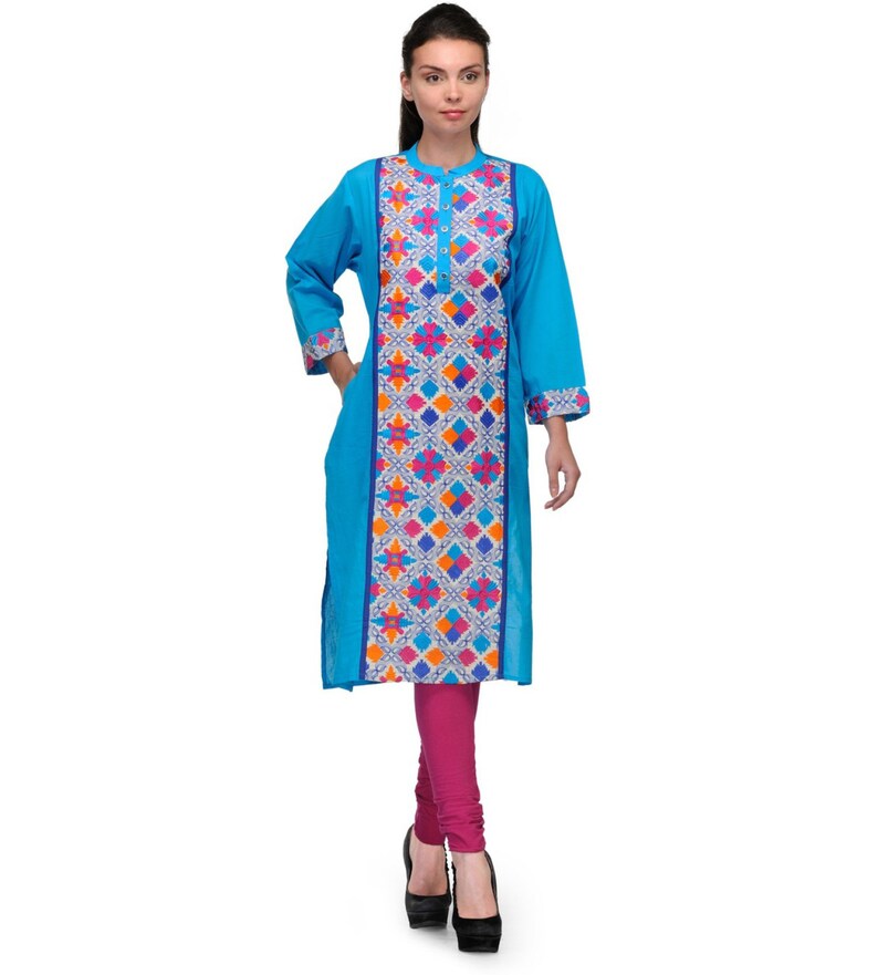 Blue embroidered plus size kurta