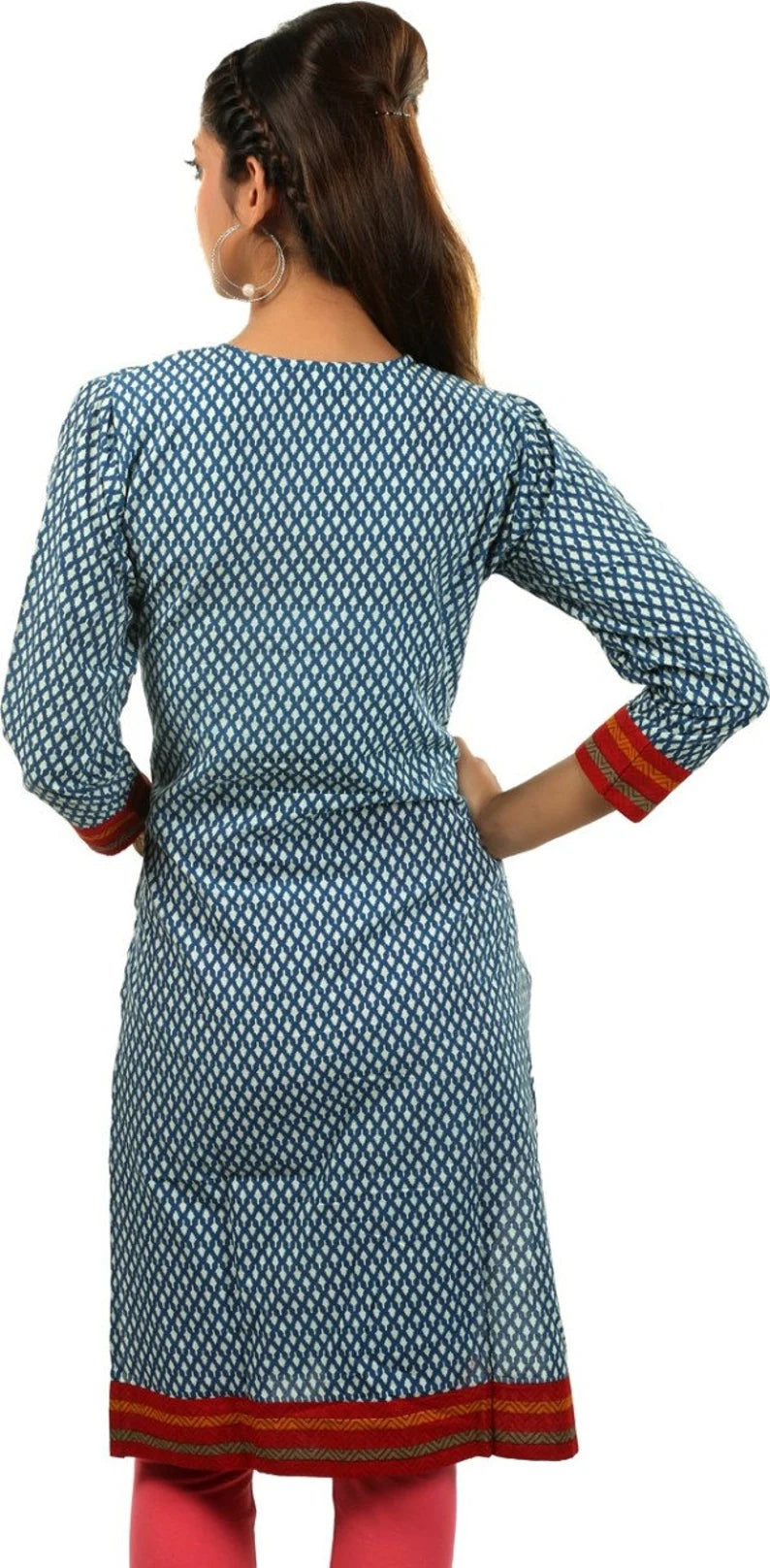 Blue embroidered cotton Kurta