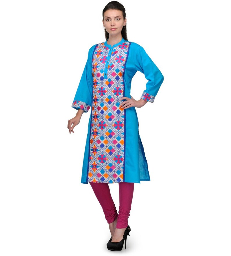 Blue embroidered plus size kurta