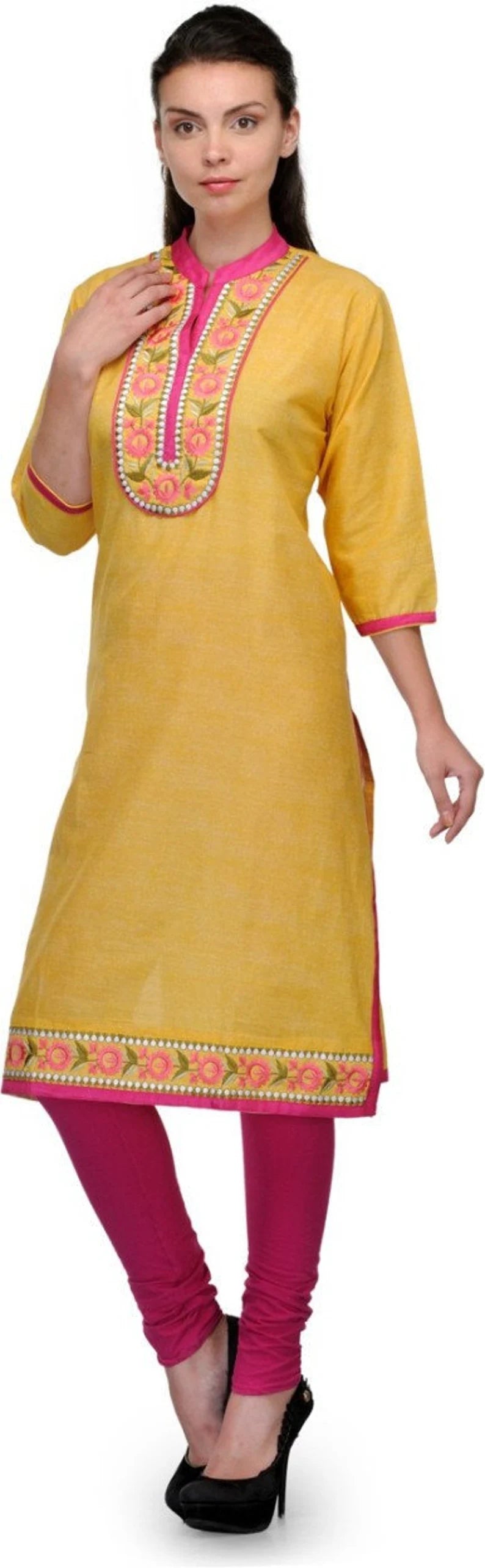 Yellow plus size kurta for women , Chest - 44 - Inches