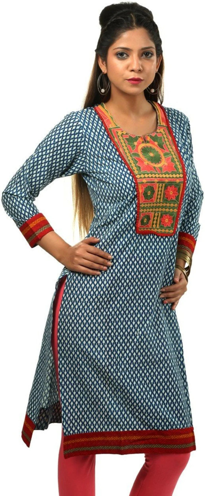 Blue embroidered cotton Kurta