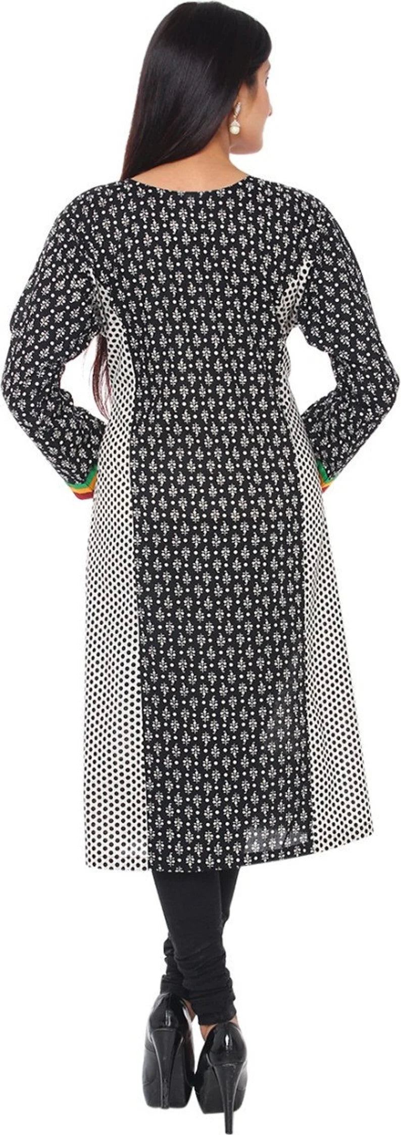 Plus Size Black & White Cotton Kurta for Women