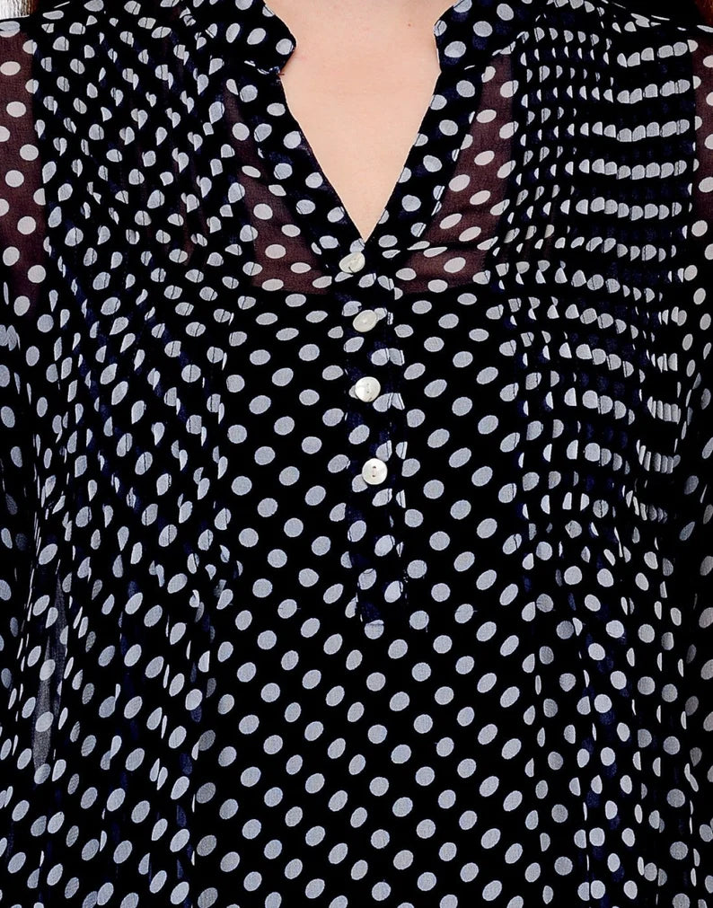 Navy Blue Polka Dot Georgette Tunic for Women