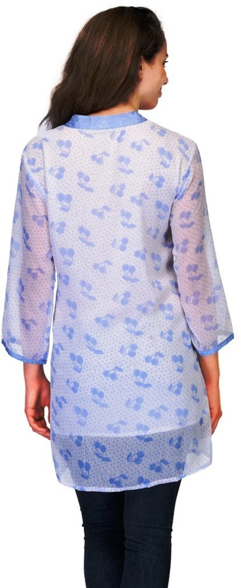 Blue Chiffon Kurti for Women , Chest 42 Inches